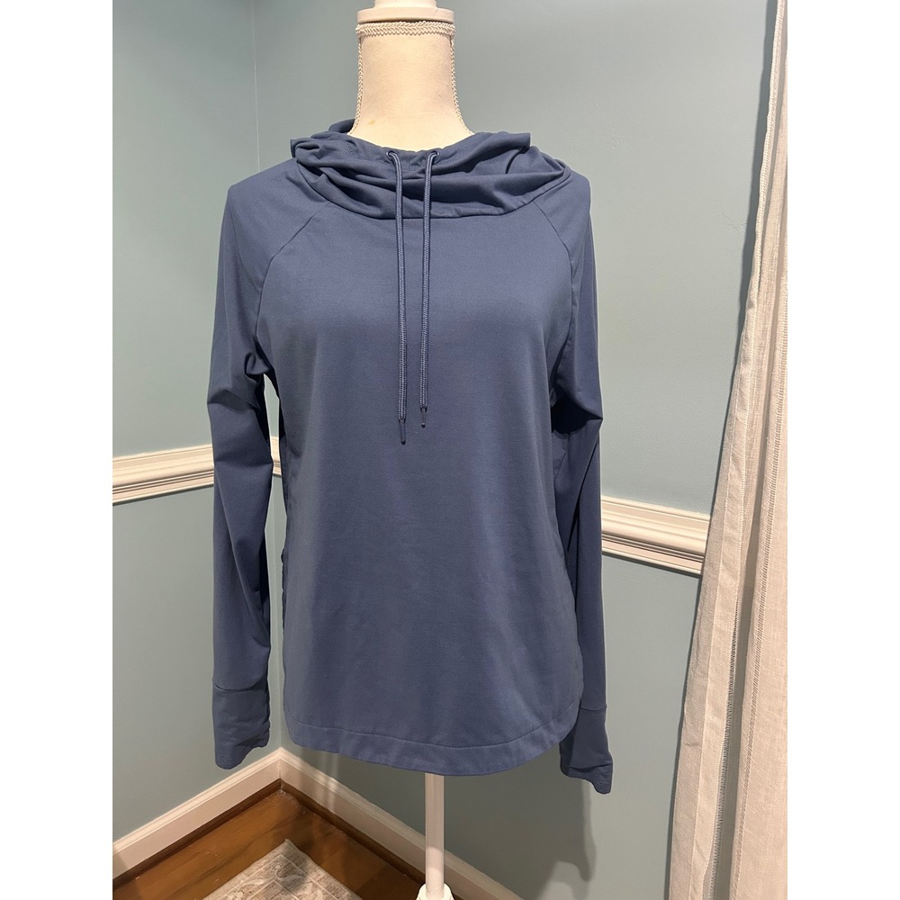 Zelos Womens Blue Long Sleeve Active Hoodie Pullover Thumbholes Size M